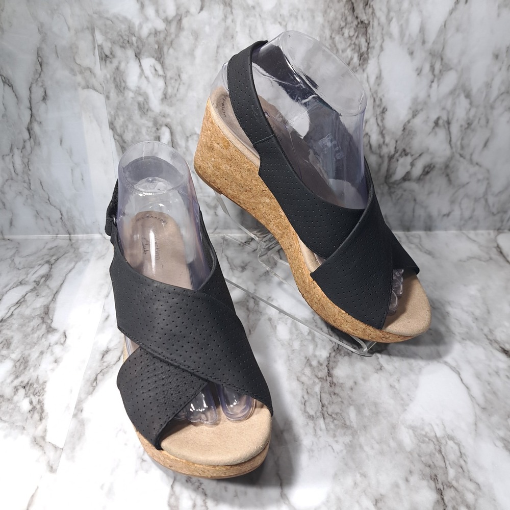 Collection By Clarks Women's Slingback‎ Wedge Sandals Black & Beige Size 8W